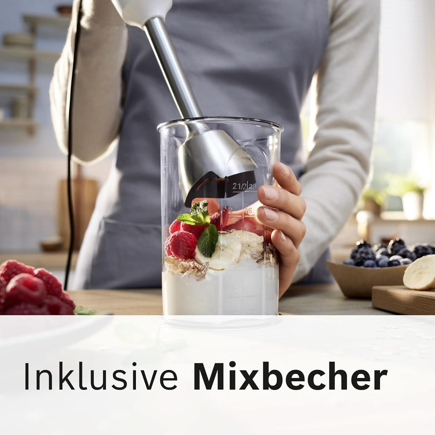 Bosch Stabmixer Ergomaster Serie 4 MSM4W210, Einhändig Bedienbar, Edelstahl-Klingen, Verschleißfreie Keramik-Kupplung, Mixbecher, Quattroblade, Antisplash Funktion, Einschaltsperre, 600 W, Weiß Nather és Chilß Mother and