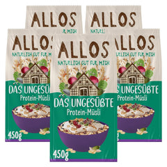 Allos cukrozatlan protein müzli | Bio müzli | Zabpehely | Gabonafélék reggelire | Vegán (5 x 450 g), 1 db (5 db-os csomag)