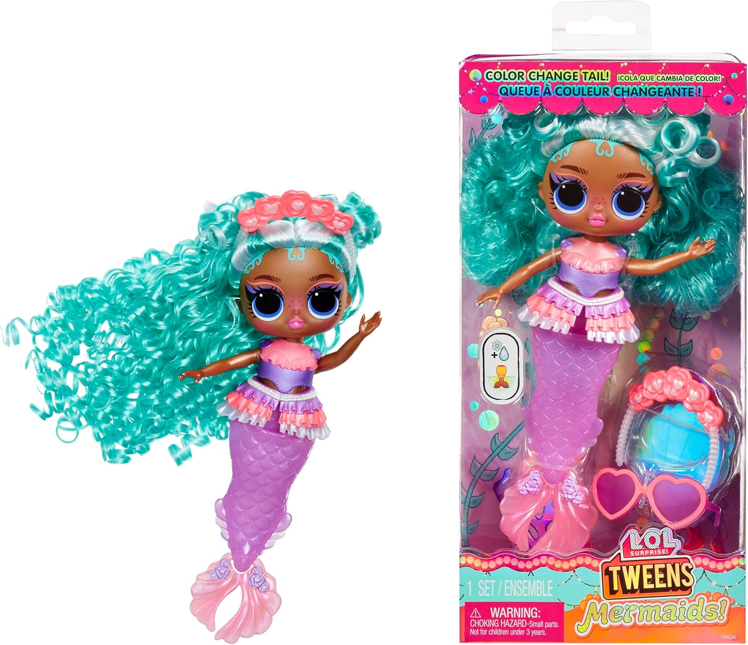 L.O.L. Surprise! Tweens - Mermaid Lola Waves - Modepuppe mit Farbwechselndem Schwanz, Beweglicher Flosse und Schönen Accessoires - Spielzeug für Kinder und Sammler ab 4 Jahren