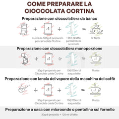 Olasz forró csokoládé Cortina CLASSIC ízű - (15 X 30 g) Egy adag, boríték, 450 g kakaó és forró csokoládé Naty Shop