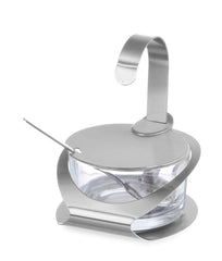 Bol HENDI pentru brânză/zahăr, cu recipient de sticlă și lingură din oțel inoxidabil, recipient de sticlă, ø130, x(H)90mm, oțel inoxidabil 18/0
