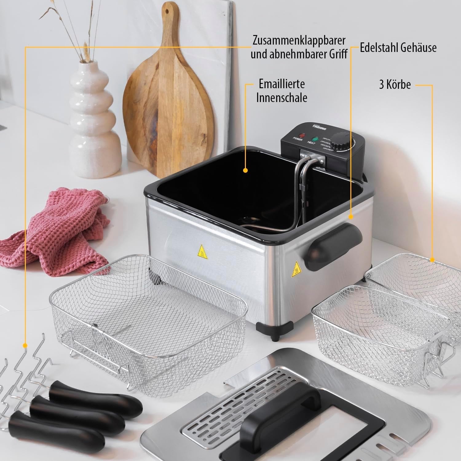 Tristar Fryer, 1 nagy kosár és 2 kis kosár, állítható termosztát, hűtőzóna, 5 liter, 2000 W, FR-6949 Appliances Naty Shop