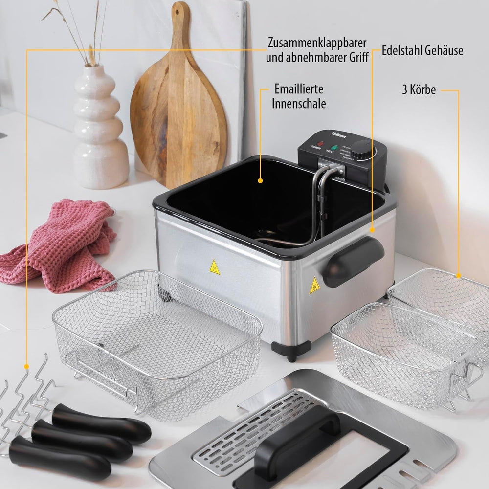 Tristar Fryer, 1 nagy kosár és 2 kis kosár, állítható termosztát, hűtőzóna, 5 liter, 2000 W, FR-6949 Appliances Naty Shop