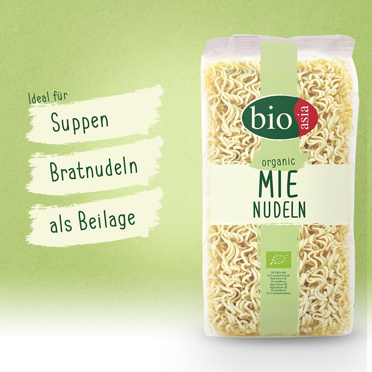 BIOASIA Organic Mie Noodles, búzatészta tojás nélkül, gyorsan és egyszerűen elkészíthető, vegetáriánus (8 x 250 g)