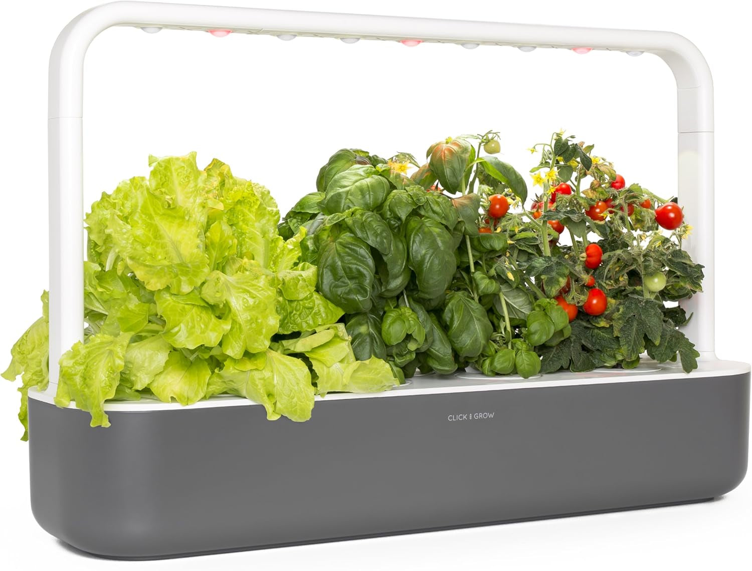Grădină interioară Click and Grow, mai ușoară decât un sistem de creștere hidroponic, Grădină inteligentă cu LED, grădină de plante aromatice, seră interioară cu 9 capsule de plante incluse (alb)
