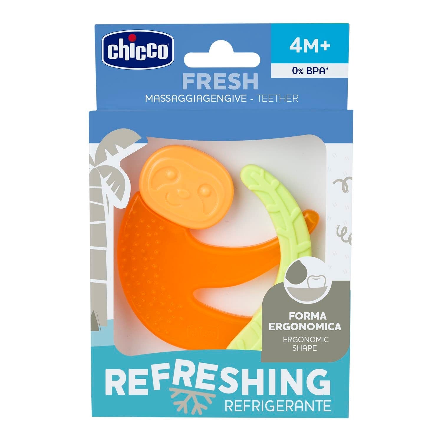 Inel de dentiție Chicco Fresh&Relax Maimuță sau Leneș, 4M+, umplut cu apă sterilă