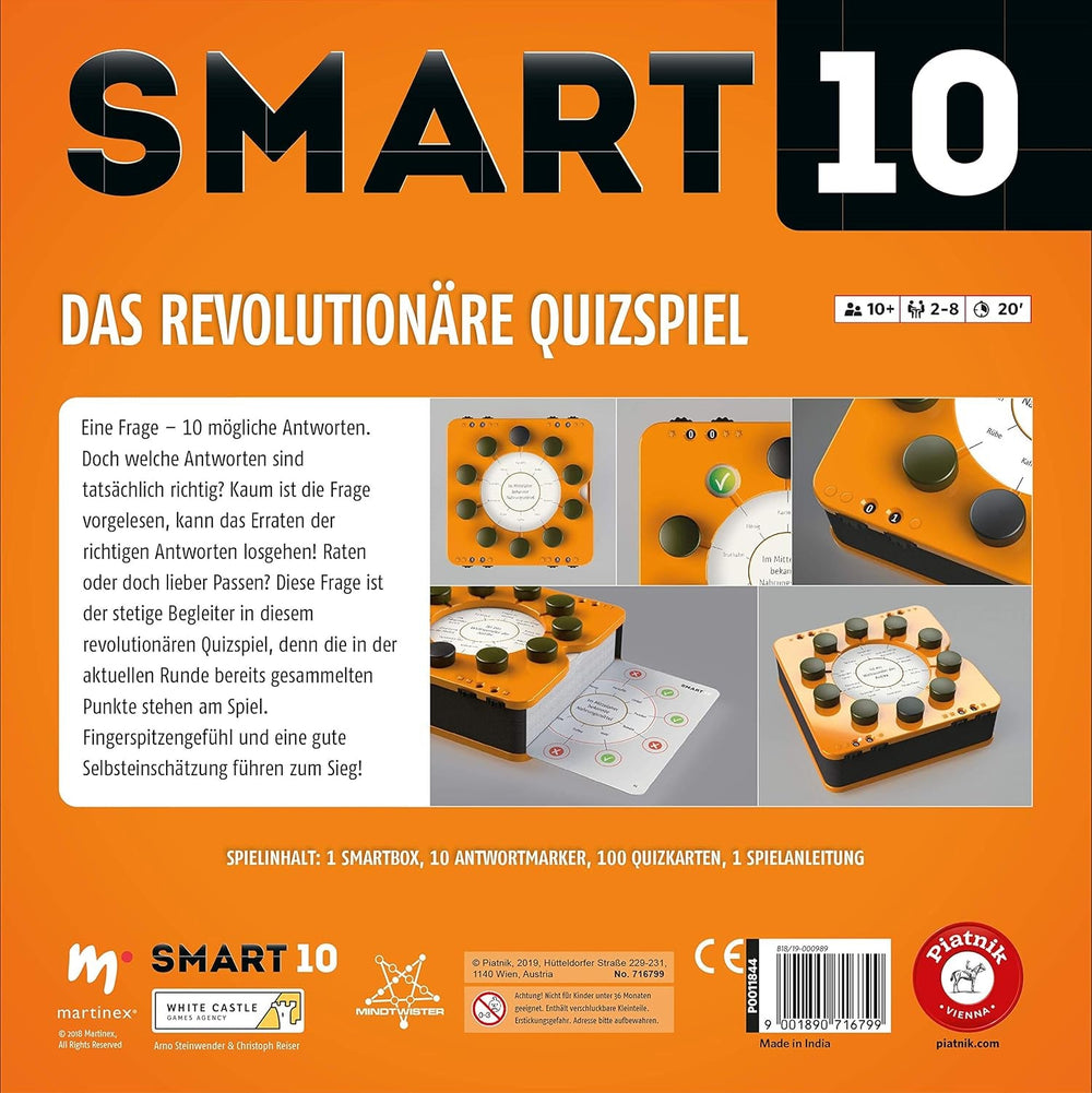 Piatnik 7167 - Smart 10 | Jocul de societate revoluționar de tipul „știu-tot” | Pentru pasionații de quiz | Cine este regele quiz-urilor? | Vârste 12+ | Întrebări de cunoștințe de la A la Z | Pentru acasă și în deplasare