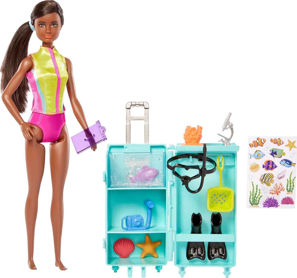 Barbie You Can Be Anything Serie, Meeresbiologin, 1x Puppe mit blonden Haaren, Badeanzug, Delphin, Accessoires, Geschenk für Kinder, Spielzeug ab 3 Jahre,HMH26