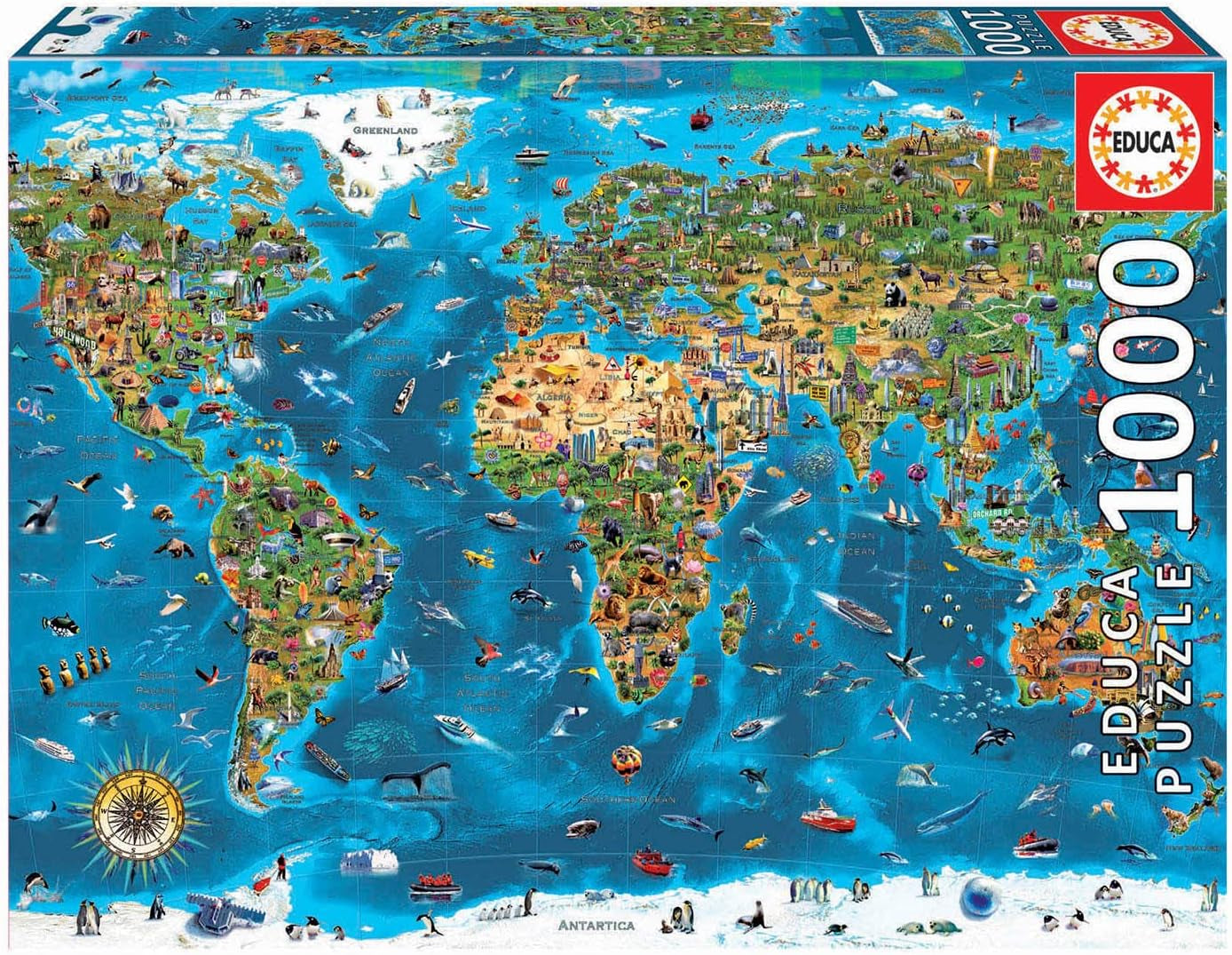 Educa - Puzzle 1000 db felnőtteknek | A világ csodái, 1000 darabos puzzle felnőtteknek és gyerekeknek, turisztikai látványosságok, világtérkép. Jigsaw puzzle felnőtteknek 14 éves kortól (19022) Puzzle Naty Shop Alapértelmezett cím