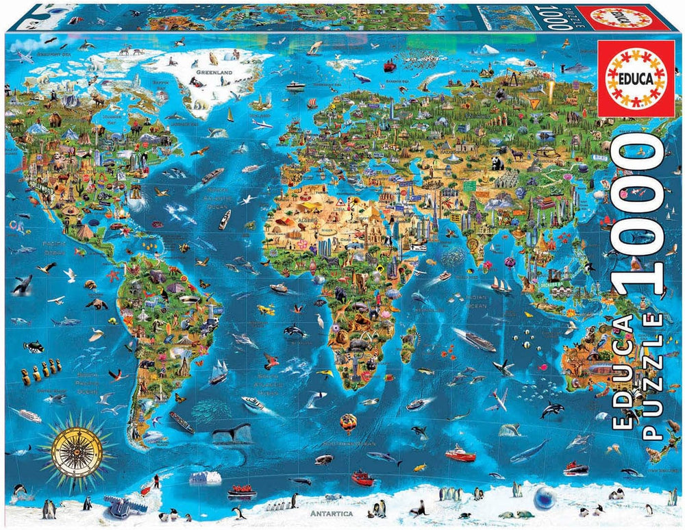 Educa - Puzzle 1000 db felnőtteknek | A világ csodái, 1000 darabos puzzle felnőtteknek és gyerekeknek, turisztikai látványosságok, világtérkép. Jigsaw puzzle felnőtteknek 14 éves kortól (19022) Puzzle Naty Shop Alapértelmezett cím