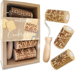 ScrapCooking 3798 karácsonyi süti tekercskészlet – 3 Mini-Gebäckrollen aus Holz mit Motiven – Dekos mit Prägung – Form für Kekse, Sandgestrahlt, Kekse