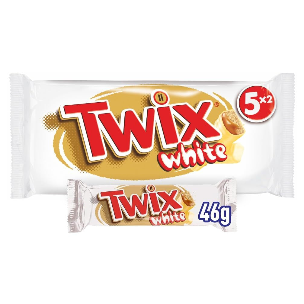 Twix fehér csokoládé; karamell, keksz, fehér csokoládé; több csomag csokoládé; 5 rúd (5 x 46 g)