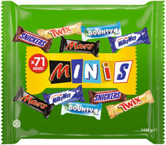 Mini csokoládé vegyes kiszerelés, 71 mini csokis snack (Mars, Snickers, Bounty, Twix, Milky Way) édesség formájában, ideális egy amerikai foci estére (1400g)
