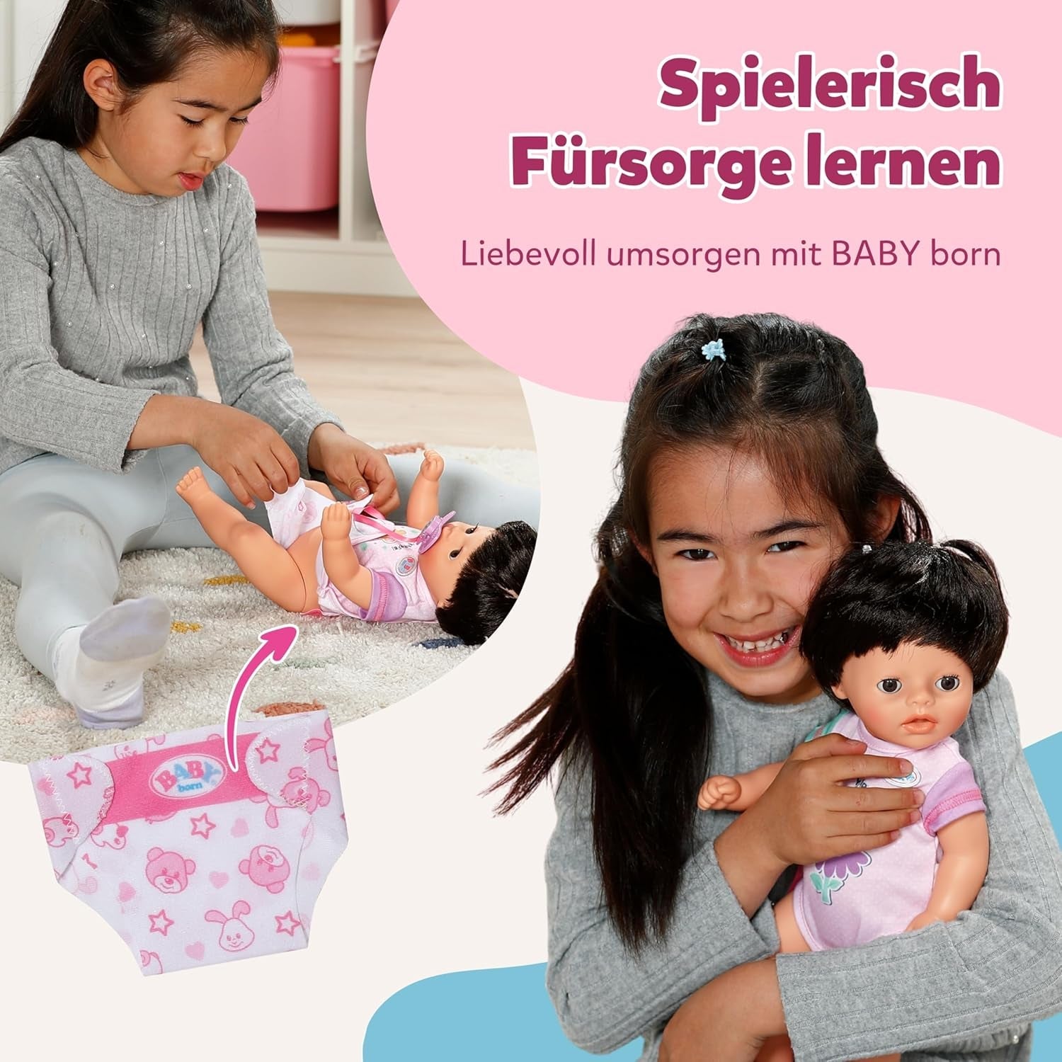 BABY Born Amy - 36cm große Puppe - Babypuppe mit 7 Funktionen für Kleinkinder ab 1 Jahr - Funktioniert ohne Batterien - Inkl. Accessoires & Strampler