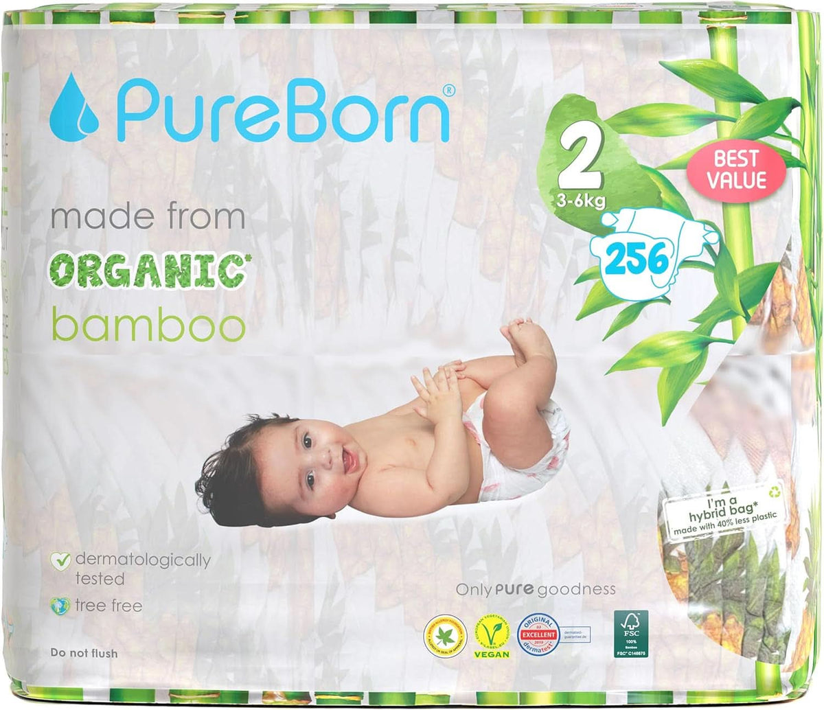 Pureborn Eco bio bambusz pelenka, 2-es méret (3-6 kg) Mother and Child Naty Shop 2-es méret (256 pelenka)