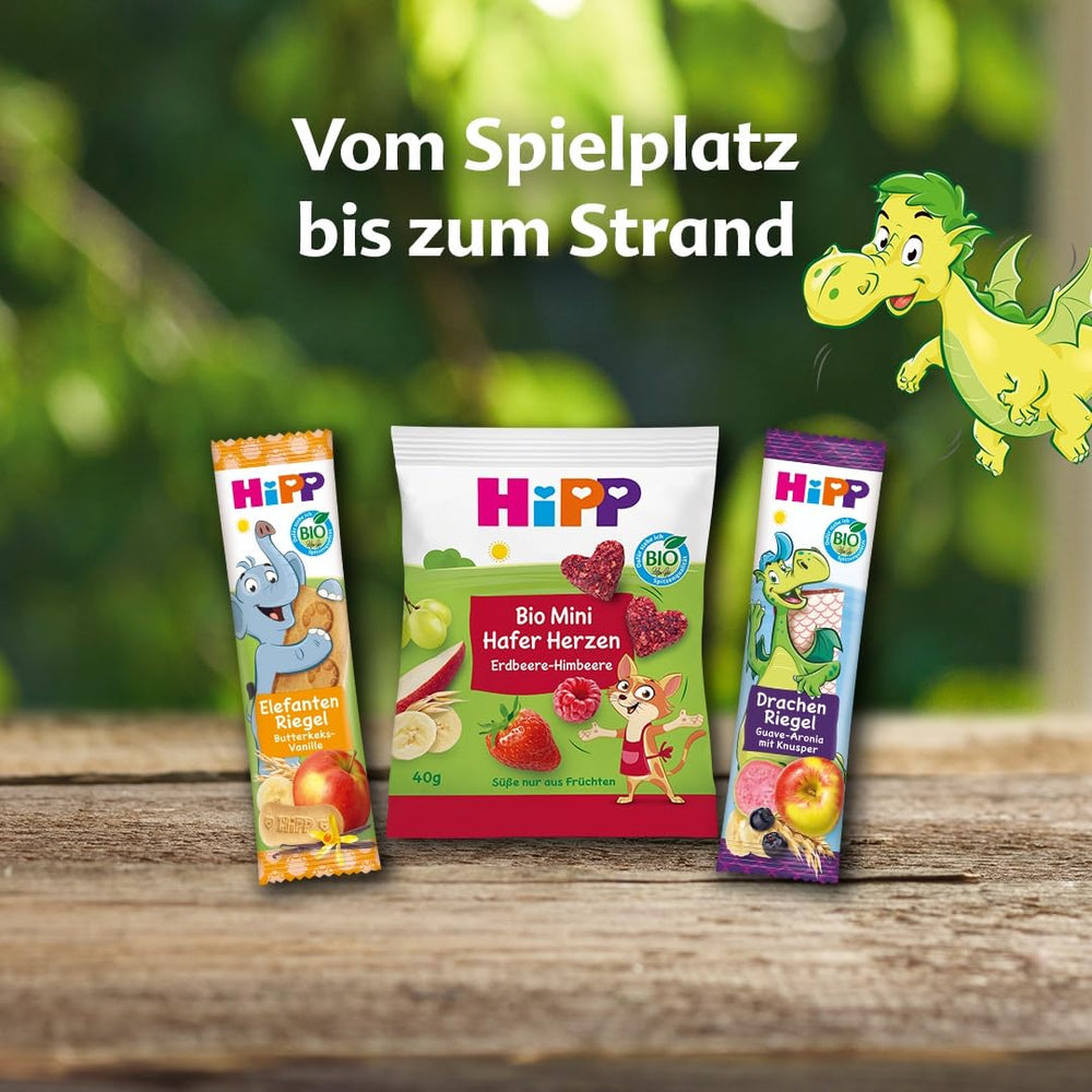 HiPP zabpehely vaníliás szív mini keksz (12 x 40 g), 1 éves kortól, bio szív alakú snackszelet, magas gabona- és rosttartalmú, csak gyümölccsel édesítve, a legjobb bio minőségben