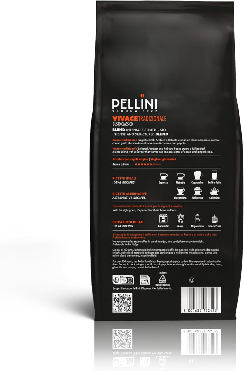 Pellini N.82 Vivace, Kaffeebohnen für Espresso 1 kg, Arabica- und Robusta-Mischung mit Kräftigem und Ausgewogenem Geschmack, Mittlere Röstung