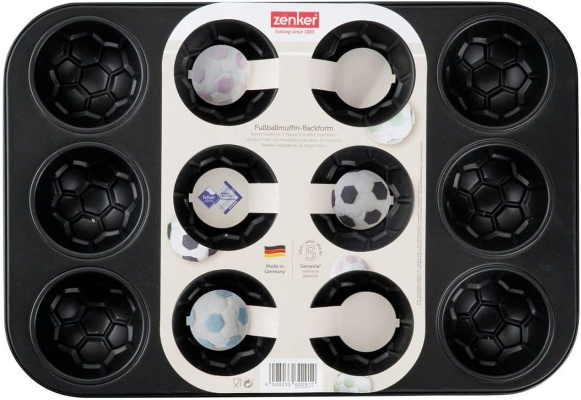 Zenker 12Er Muffinform – Muffinbackblech Für Muffins Und Cupcakes Aus Der Serie Soccer Baking – Hitzebeständiges 12Er Muffinblech Mit Antihaftbeschichtung, Schwarz Formák és tálcák sütéshez Naty Shop
