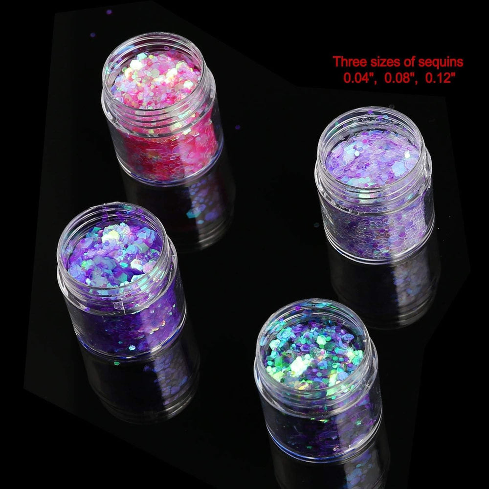 HOWAF 12 cutii cu sclipici pentru unghii, față, corp cu pensulă, paiete machiaj, sclipici pentru unghii, ochi, buze, păr, corp, decorare, Halloween, Crăciun, festival, bal mascat, accesorii machiaj