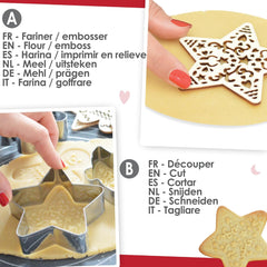 Set de copt SCRAP COOKING 2093 cu tăietor de pisici din oțel inoxidabil și aparat de vafe din lemn, potrivit pentru contactul cu alimentele, Crăciun