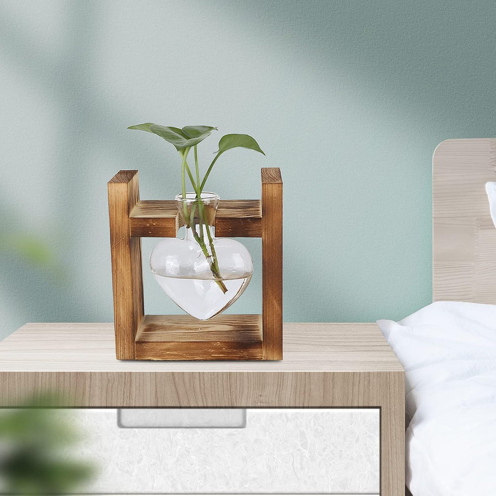 Faállványos növényterárium, szív alakú asztali váza, átlátszó üveg hidroponikus növények otthoni kert díszítésére, hidroponikus virágdekoráció irodába, nappaliba, konyhába (A)