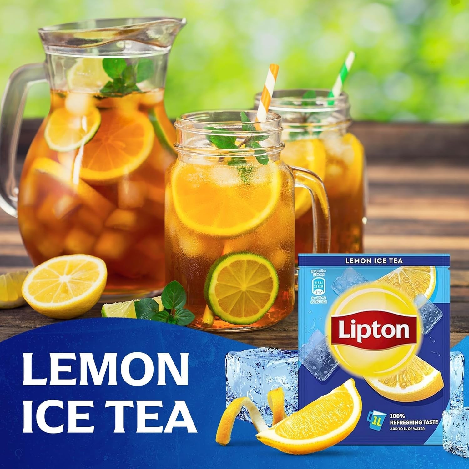 Set de ceai rece Lipton, „Lămâie”, răcoritoare pentru întreaga familie, 18 pliculețe, sub formă de pulbere pentru preparare acasă
