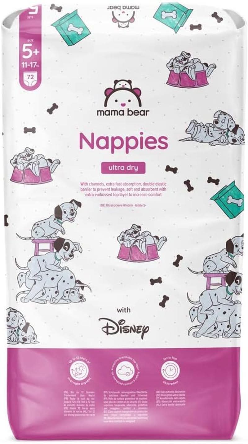 Mama Bear Disney Ultra Dry pelenkák 4-es méretű (8-14 kg), fehér, 84 darabos (1 csomag) Naty Shop méret 5+ (11-17 kg) egy csomag