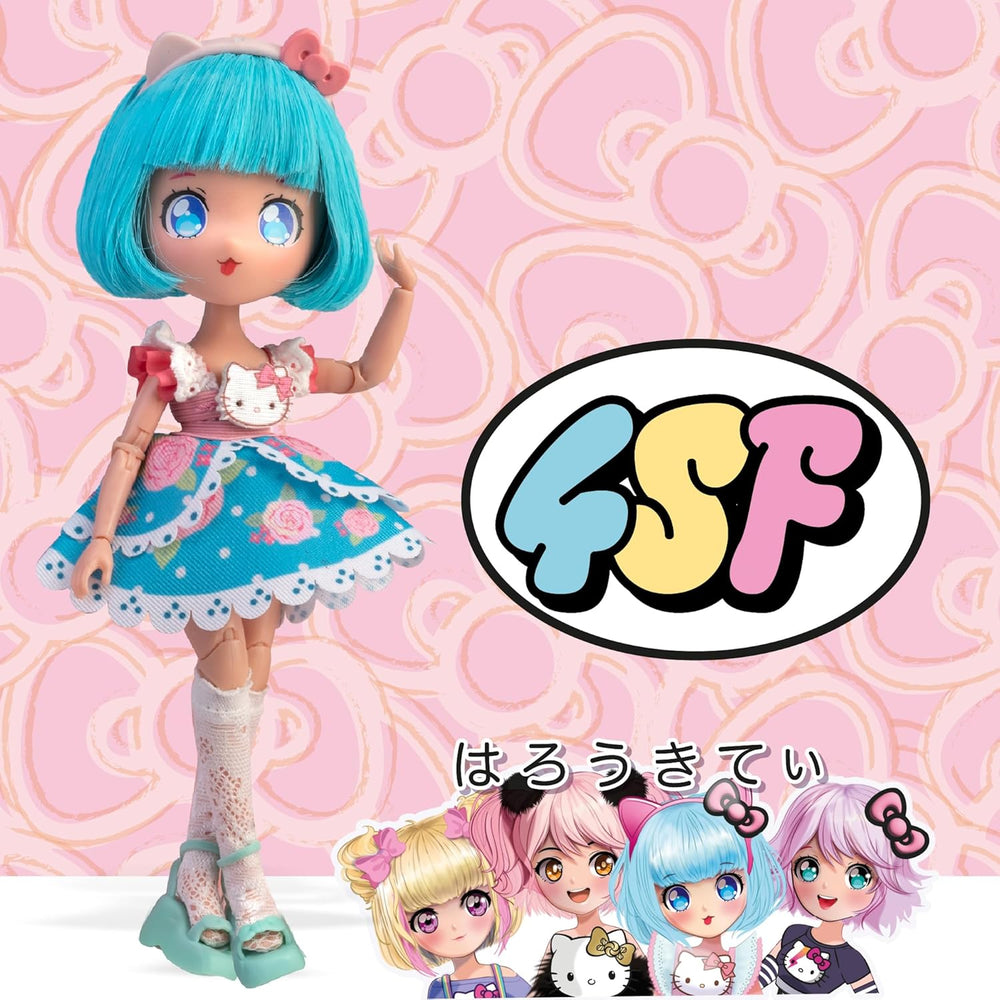 Manga Doll Pretty Pink, japanische Modepuppe mit modischen Designs, Manga, 19,5 cm Figur mit 15 Gelenkpunkten, blaues Haar, inklusive Zubehör, berühmt (HKTF0300)