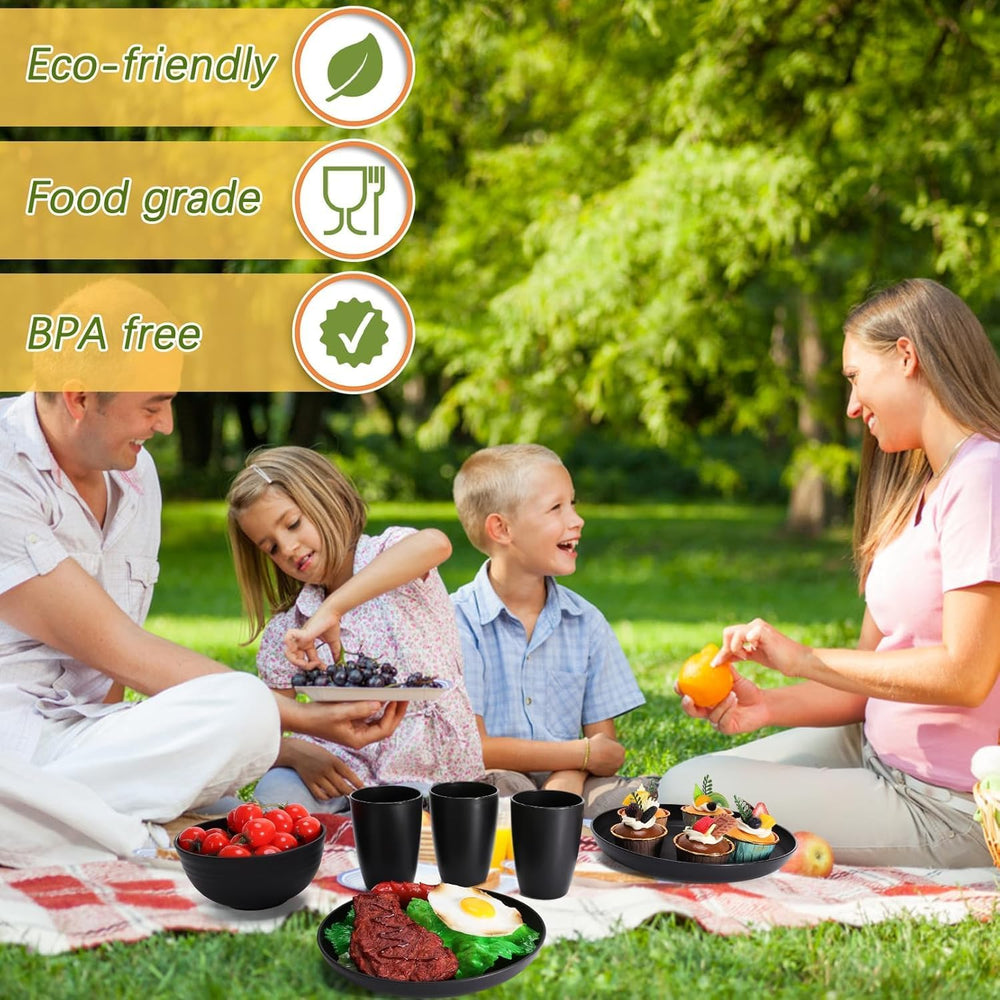 Set de veselă pentru camping, 32 de piese, pentru 8 persoane, set de veselă din plastic ușor și reutilizabil, inclusiv boluri, farfurii, căni, veselă din plastic ecologic, incasabilă, pentru picnicuri