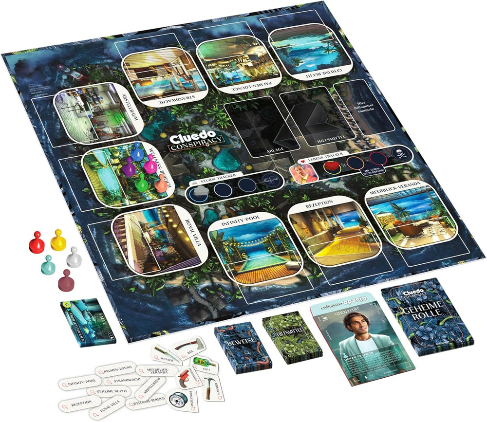 A Hasbro Gaming Cluedo Conspiracy társasjátéka felnőtteknek és tizenéveseknek, a rejtélyes játék német változata, 4-10 játékos számára, 14 éves kortól