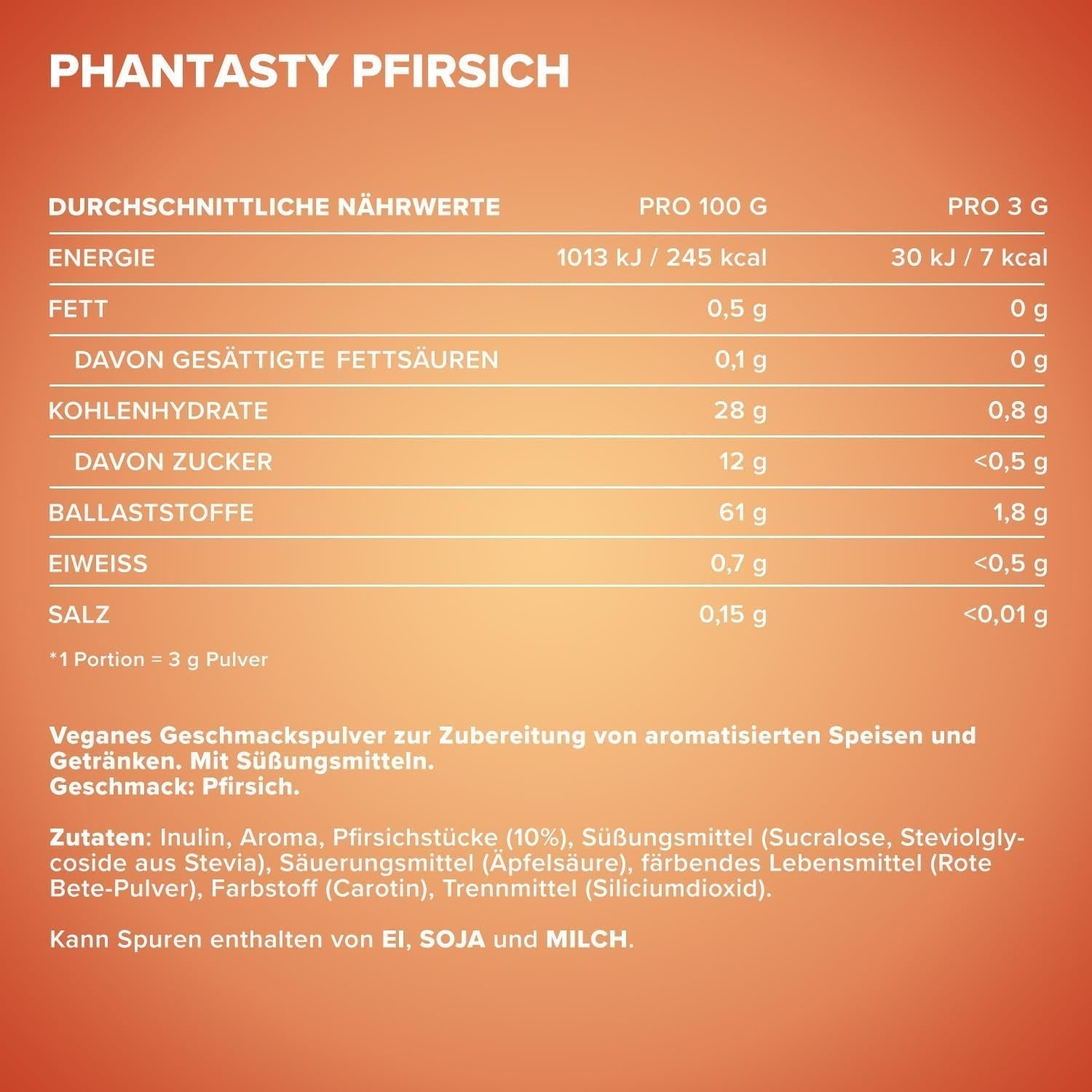 Ironmaxx Phantasty - Creamy Peach 250G Dose | Veganes Geschmackspulver Mit Echten Frucht- Oder Nussstückchen | Perfekter Zuckerersatz Indulcitori Naty Shop