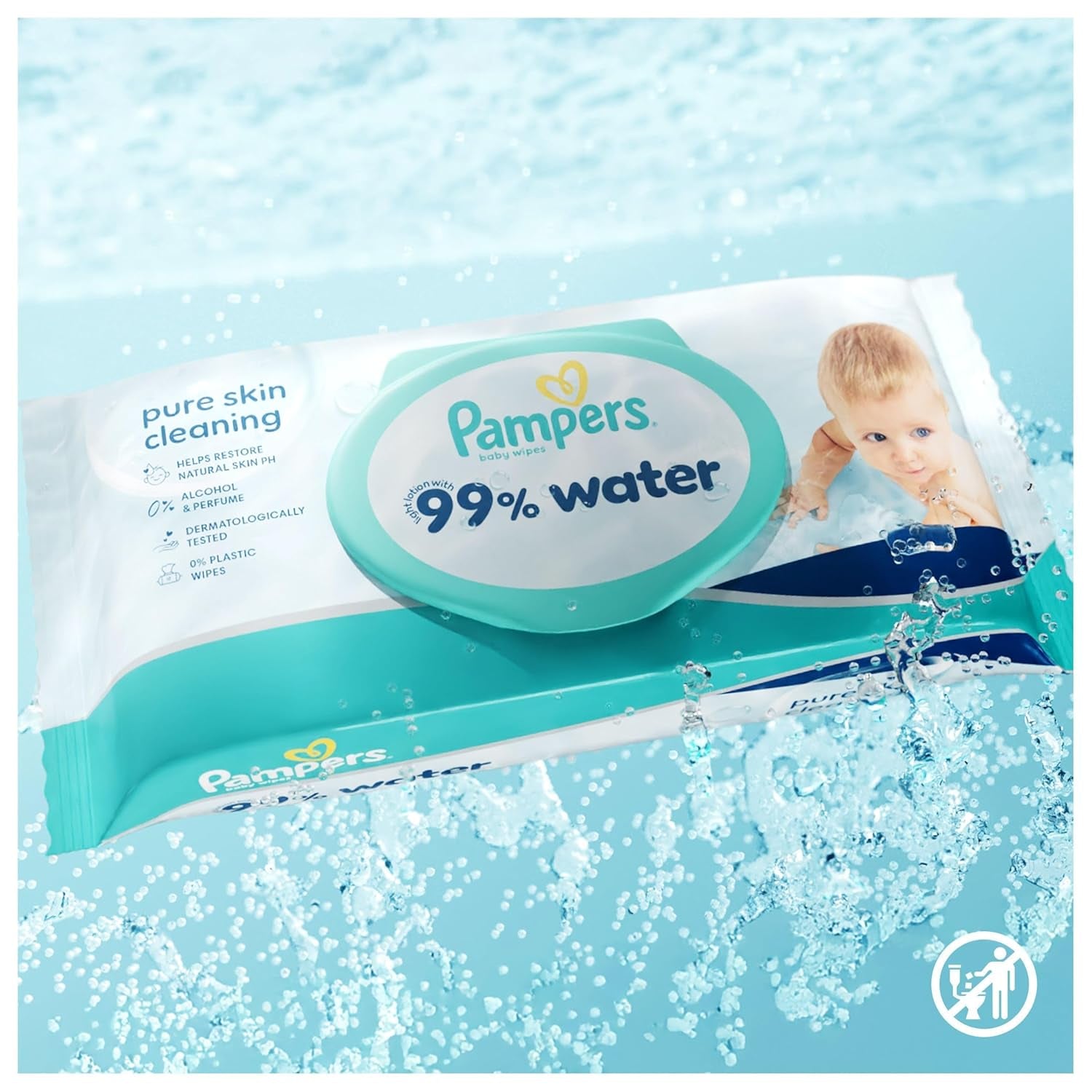 Pampers 99%-os vizes babatörlő, 12 csomag, egyenként 60 darabos törlőkendő = 720 babatörlő, könnyű lotion 99%-os víz