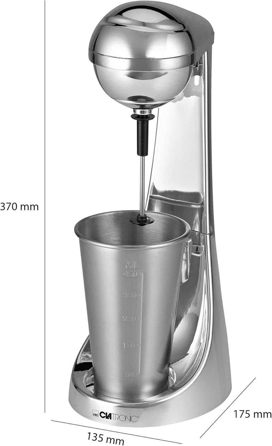 Clatronic® Barmixer U. Milchaufschäumer | Smoothie Maker | 650Ml Edelstahlbehälter | Praktischer Becherhalter | Keverő | 2 Geschwindigkeitsstufen | Kraftvoller 65 Wattos motor | Chromdesgin | BM 3472 Kitchen Naty Shop