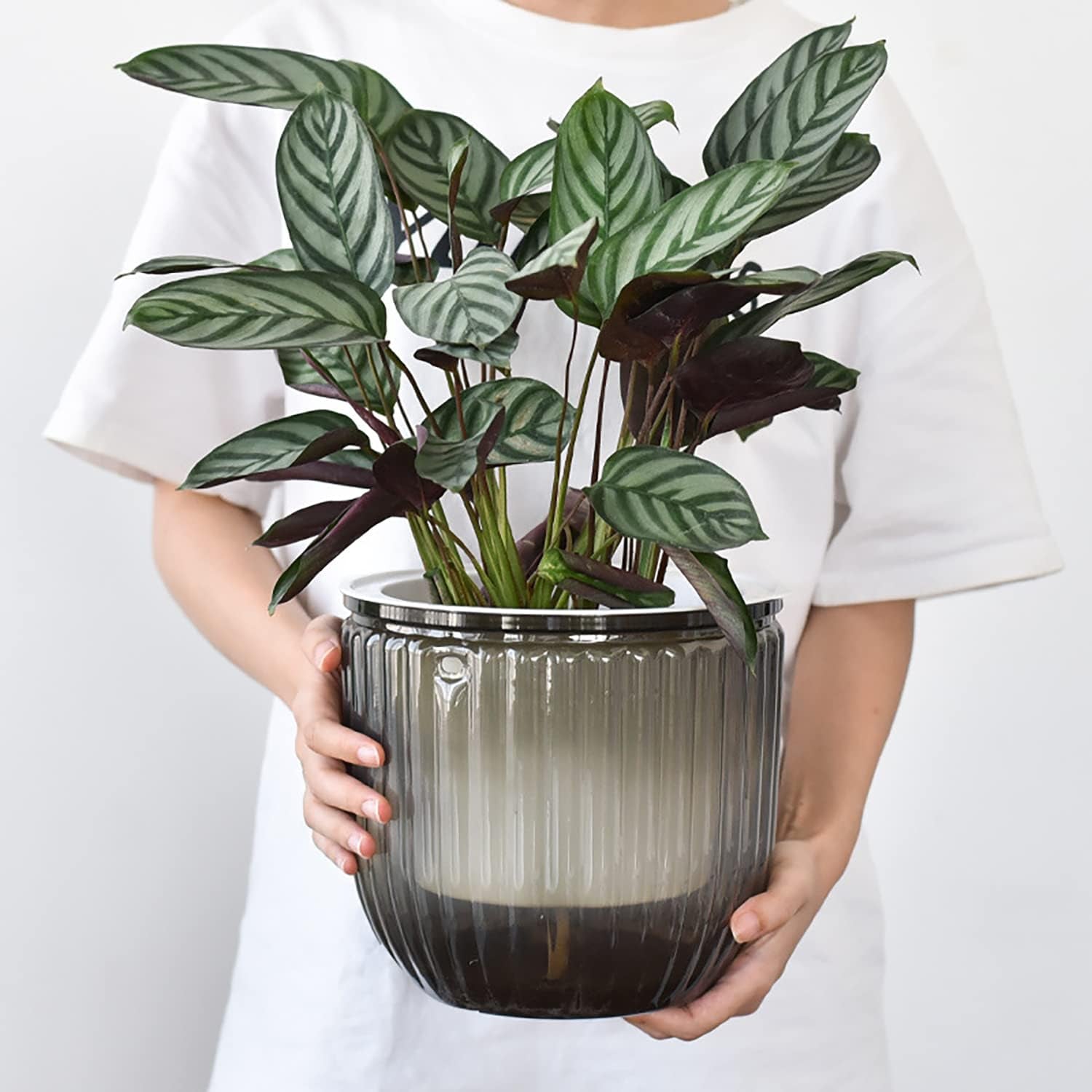 2 db öntöző függő ültetőgép készlet, 16,5 cm-es beltéri függő virágcserép 3 akasztóval és vízelvezető lyukkal beltéri és kültéri használatra, mennyezeti, erkély- és faldekorációhoz (szürke)