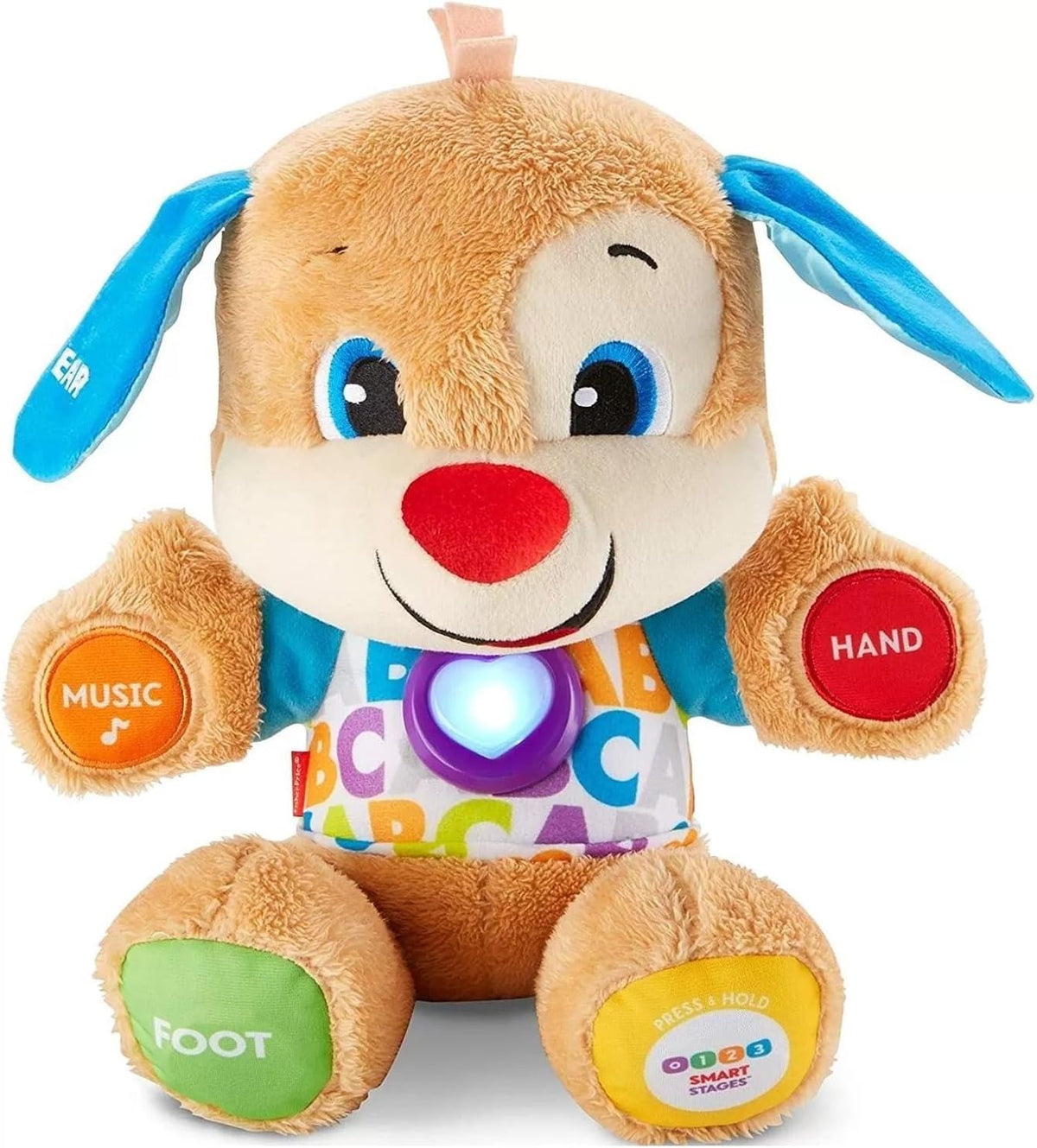 Câine distractiv de învățare Fisher-Price cu trei niveluri | jucărie de pluș vorbitoare cu muzică ca jucărie pentru copii și jucărie pentru bebeluși | ursuleț de pluș interactiv, versiune: UK-English , FPM43 Jucarii Bebe Naty Shop Engleză