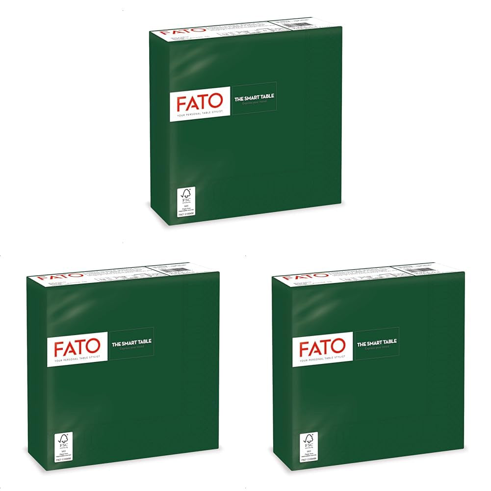 , Șervețele de hârtie de unică folosință, Ideal pentru prânzuri informale și bufete, Pachet de 50 de șervețele, Dimensiune 33X33, 4 ori pliate, 2 straturi, Verde pădure, 100% hârtie din celuloză pură, certificat Fsc