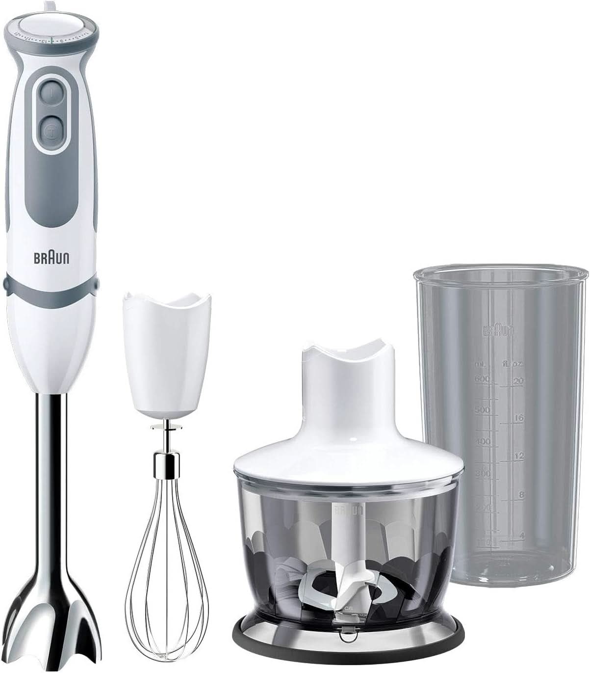 Braun Stabmixer MQ 5200WH - Multiquick 5 Vario Pürierstab Mit Edelstahl Mixfuß, 1000 Watt, Inkl. 600 ml Mix- & Messbecher, Weiß/Grau Kitchen Naty Shop 2019-es verzió – Schneebesen