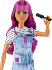 Barbie GTW36 - Haartylistin-Puppe (ca. 30 cm), lila Haare, Zubehör, tolles Geschenk für Kinder ab 3 Jahren