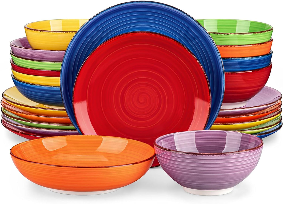 Set de veselă pentru 6 persoane, set de veselă din gresie Vancasso Bonita cu 24 de piese, set de veselă modern combinat cu 6 farfurii de cină, 6 farfurii de salată, 6 farfurii de supă și 6 boluri