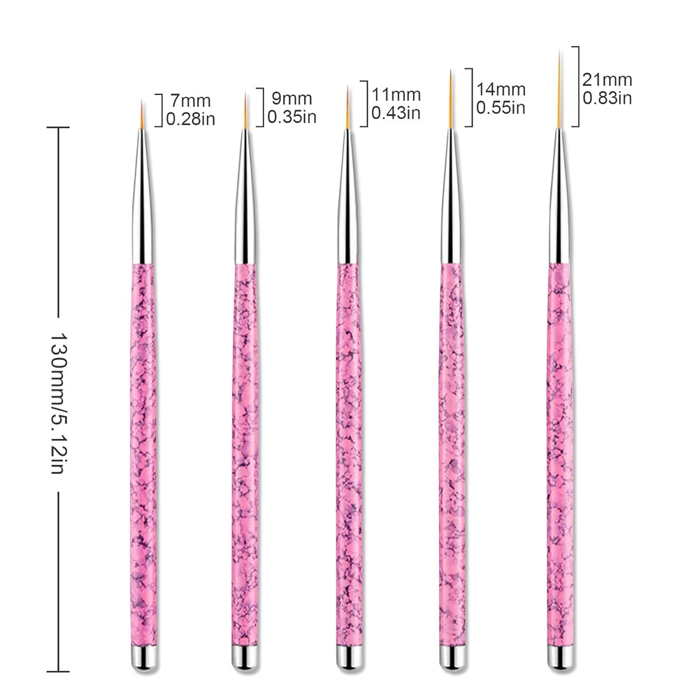 Sularpek Nail Art Liner Pinsel, 5 Stück Profi Detail Fine Nails Gel Nails Brush, Nagel Pinsel Dünn Für Beauty Frauen Nagelstudio (5 Größen, Rosa)