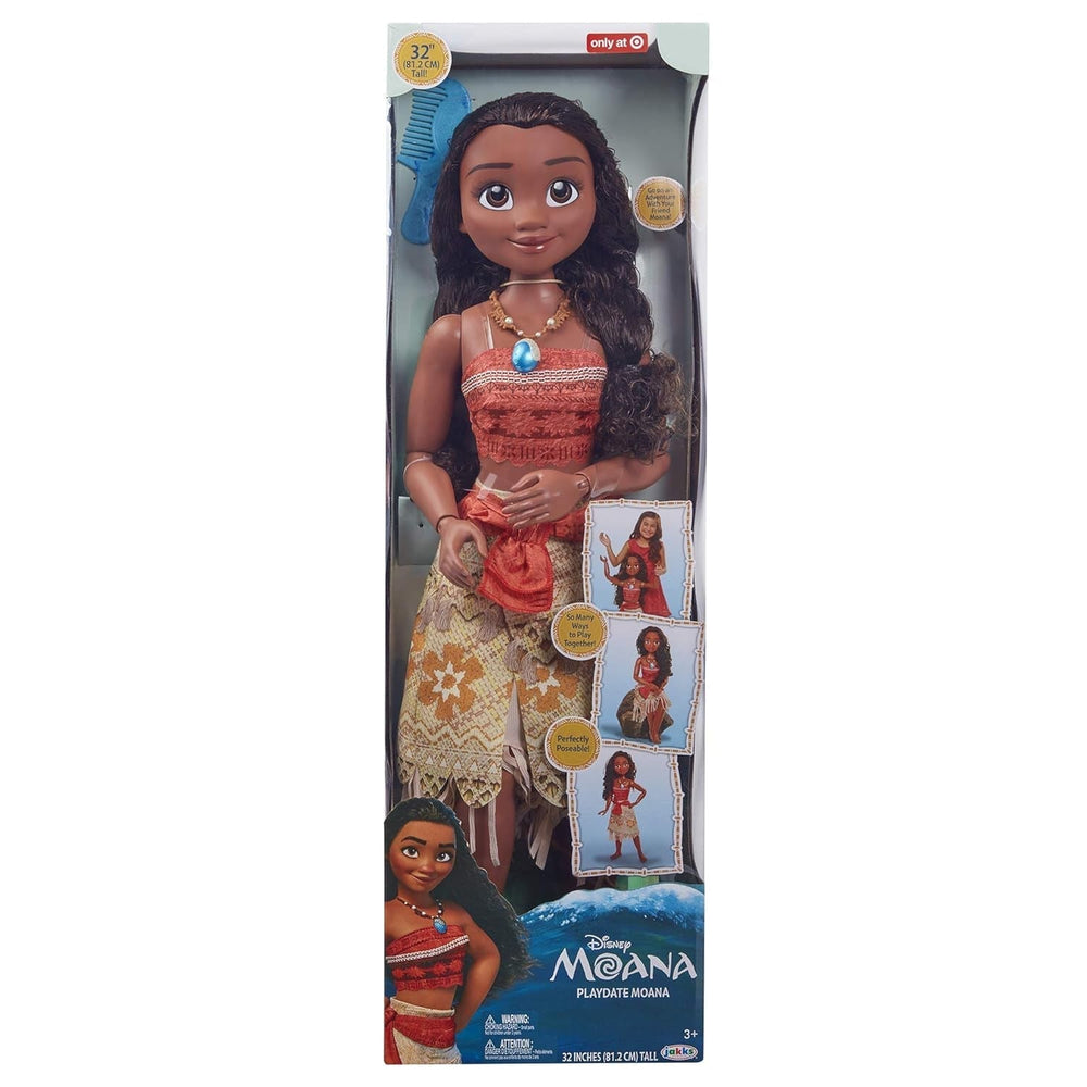 Disney Princess Moana 80 cm Play Doll by Jakks Pacific Mozgatható baba kefével, hogy fésülje hullámos fürtjeit Film ihlette ruha Levehető medál nyaklánc babák Naty Shop