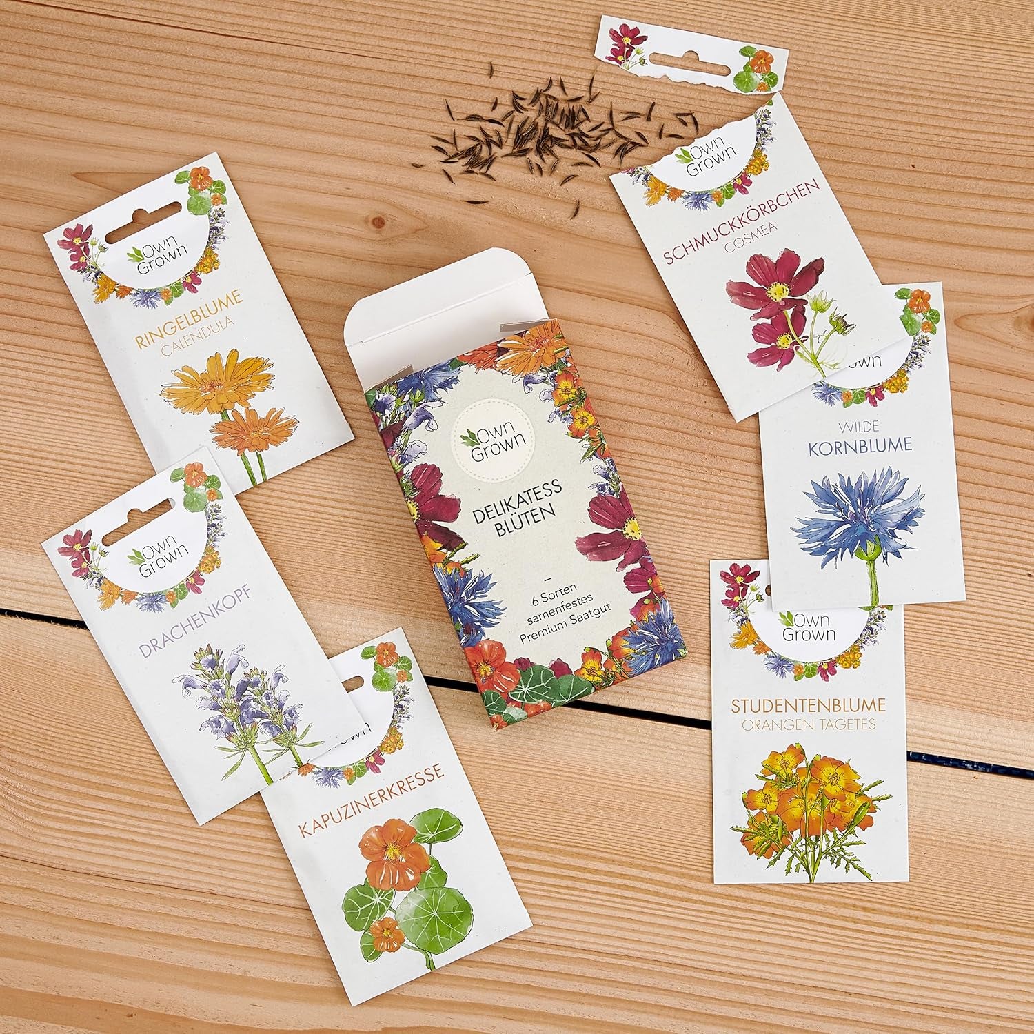 Essbare Blumen Samen készlet: Delikatess Blumen Blumensamen Set mit 6 Sorten Blumen Saatgut – Essbare Blumen Samen – Essbare Blumen für Torte – Essbare Blüten Tortendeko – Blumen Essbar von OwnGrown