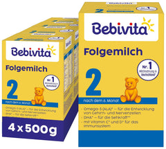 2 Folgemilch (4 x 500 g), nach dem 6. Monat, C- és D-vitaminnal, Omega-3-mal (DHA), más összetétellel