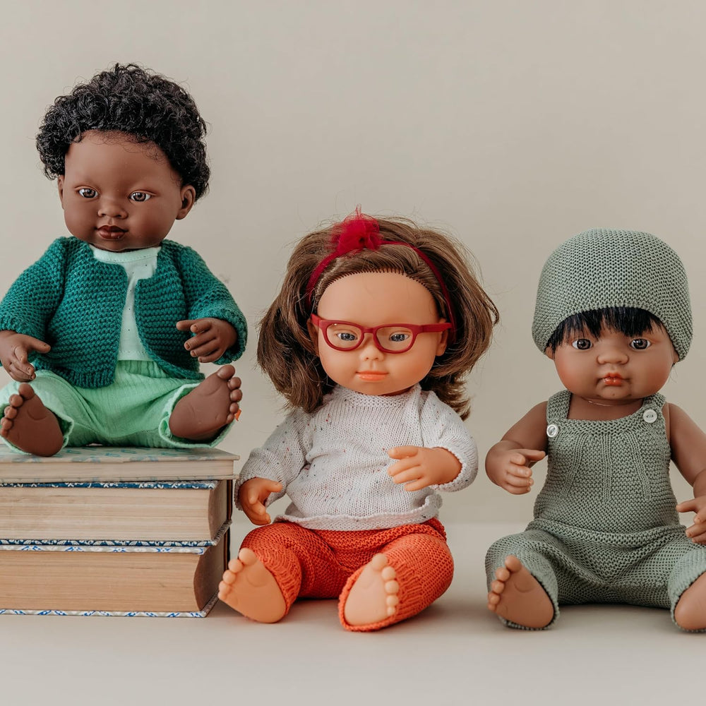 Miniland europäisches Mädchen 38cm mit Down-syndrom, mit Brille, ohne Unterwäsche 31110 Weiß