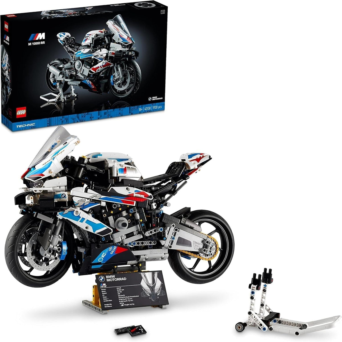 LEGO Technic BMW M 1000 RR motorkerékpár modell felnőtt modellkészlet készlet kézműves ajándékként férfiaknak és nőknek otthoni vagy irodai dekorációhoz 42130 építőkészletek Besuche den LEGO-Store Single