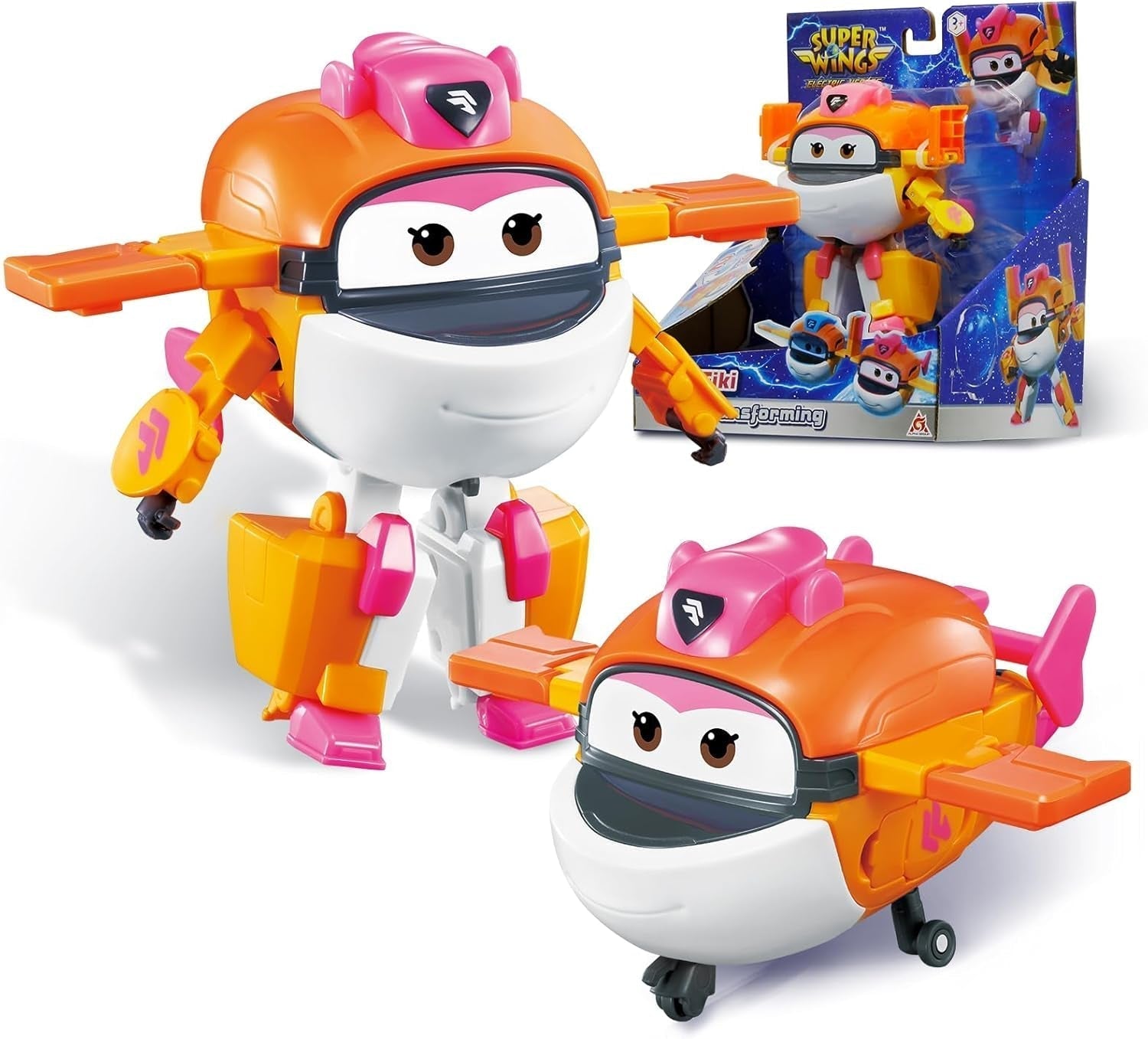 Super Wings Transformation Plane Supercharged Traver, kb. 12,7 cm-es nagy gyerekek Játékfigura Repülőgép és Robot figura fiúknak és lányoknak 3+ ezüst akciófigurák Naty Shop Tiki