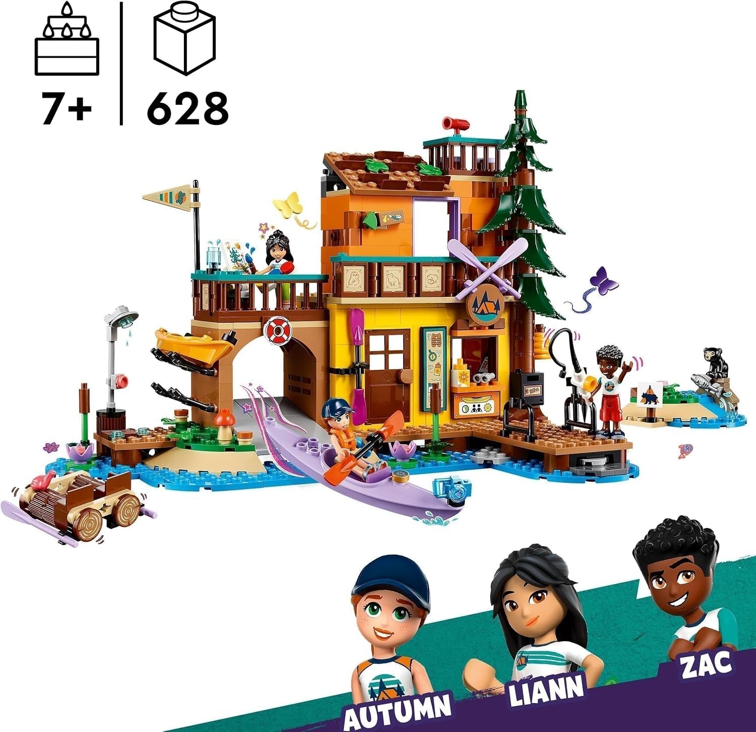 LEGO Friends Tabără de aventură cu caiac, jucărie de construcție pentru jocuri de rol, idee de cadou pentru fete și băieți de la 7 ani, set cu 3 figurine și un urs, jucărie de camping 42626 Seturi de constructie Besuche den LEGO-Store