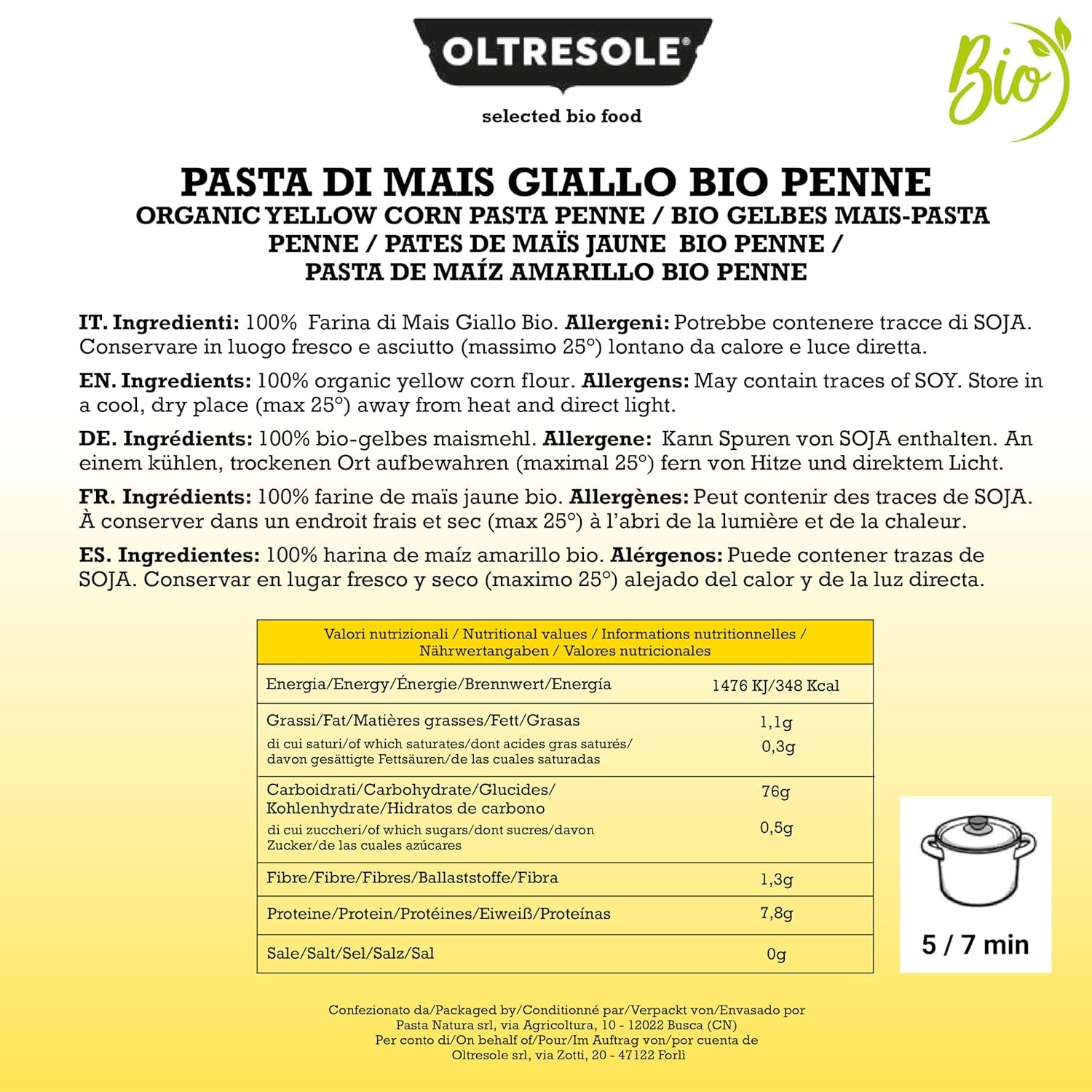 Pasta di Mais Giallo Biologica Italiana gluténmentes, Formato Penne - gluténmentes tészta, 100% farina di mais giallo organikus, vegán, konfezió 3 csomagban 350 g