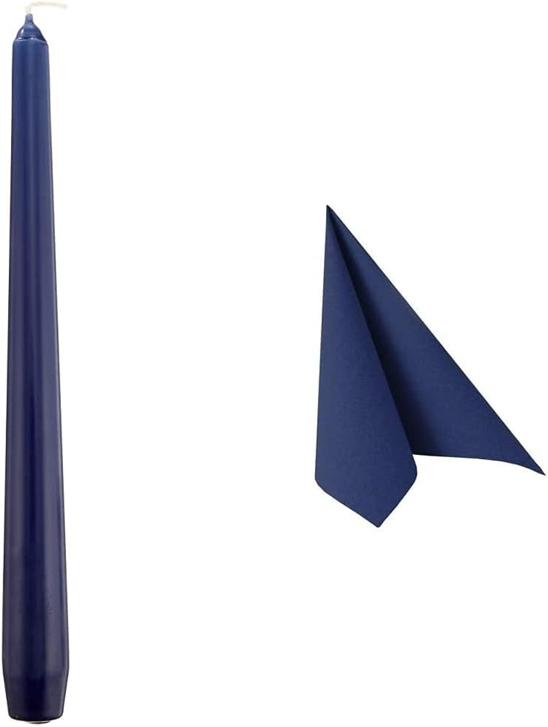 Suporturi de lumânări Papstar albastre (50 bucăți) Ø 2,2 X 25 Cm, albastru închis, fără funingine & șervețele/șervețele de hârtie albastru închis "Royal Collection" 40 X 40 Cm, 1/4-fold, 1 X 50-pack