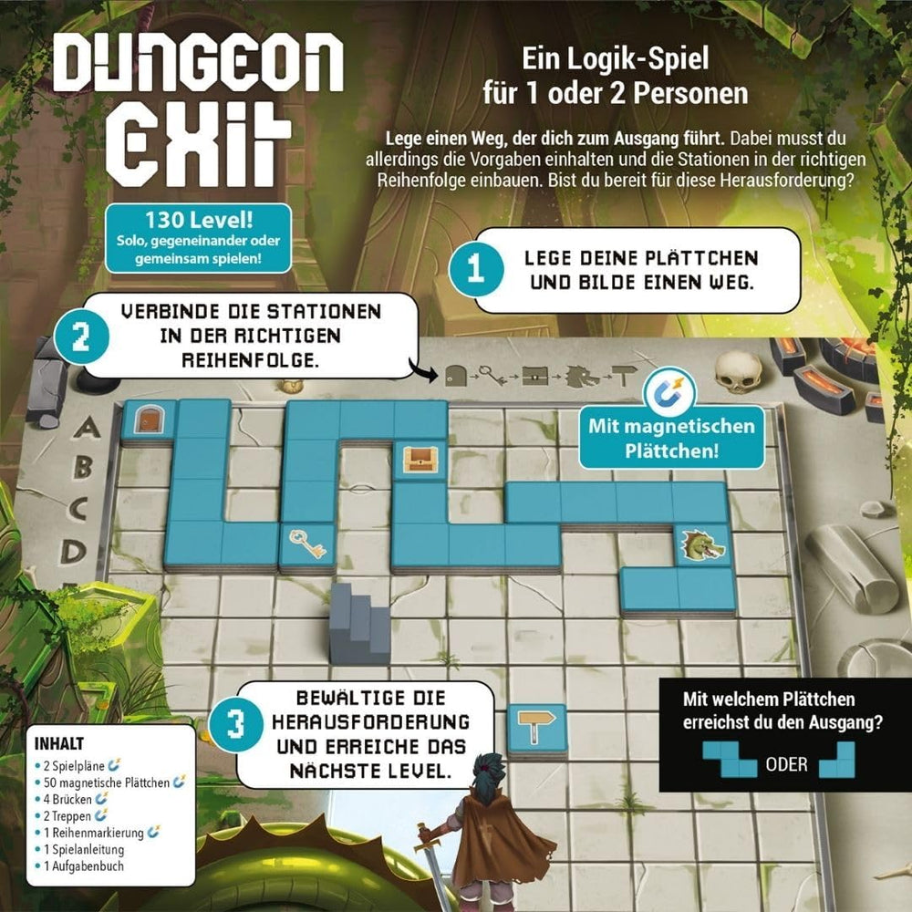 Magnetic Tiles Dungeon Breakout, Addictive Dungeon Adventure, Csempe elhelyezési játék növekvő kihívásokkal, 1-2 játékosnak, 6 éves kortól